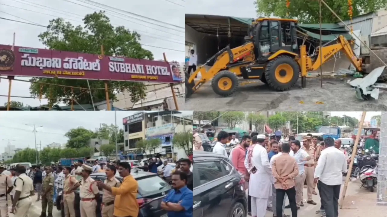 గుంటూరులో అక్రమ కట్టడంపై టౌన్ ప్లానింగ్ కొరడా.. సుభాని హోటల్ కూల్చివేత