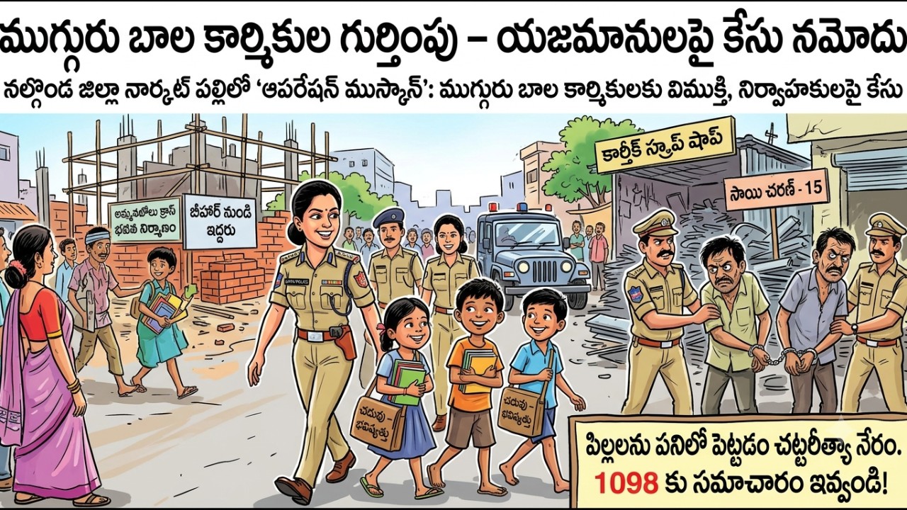 ముగ్గురు బాల కార్మికుల గుర్తింపు :  యజమానులపై కేసు నమోదు